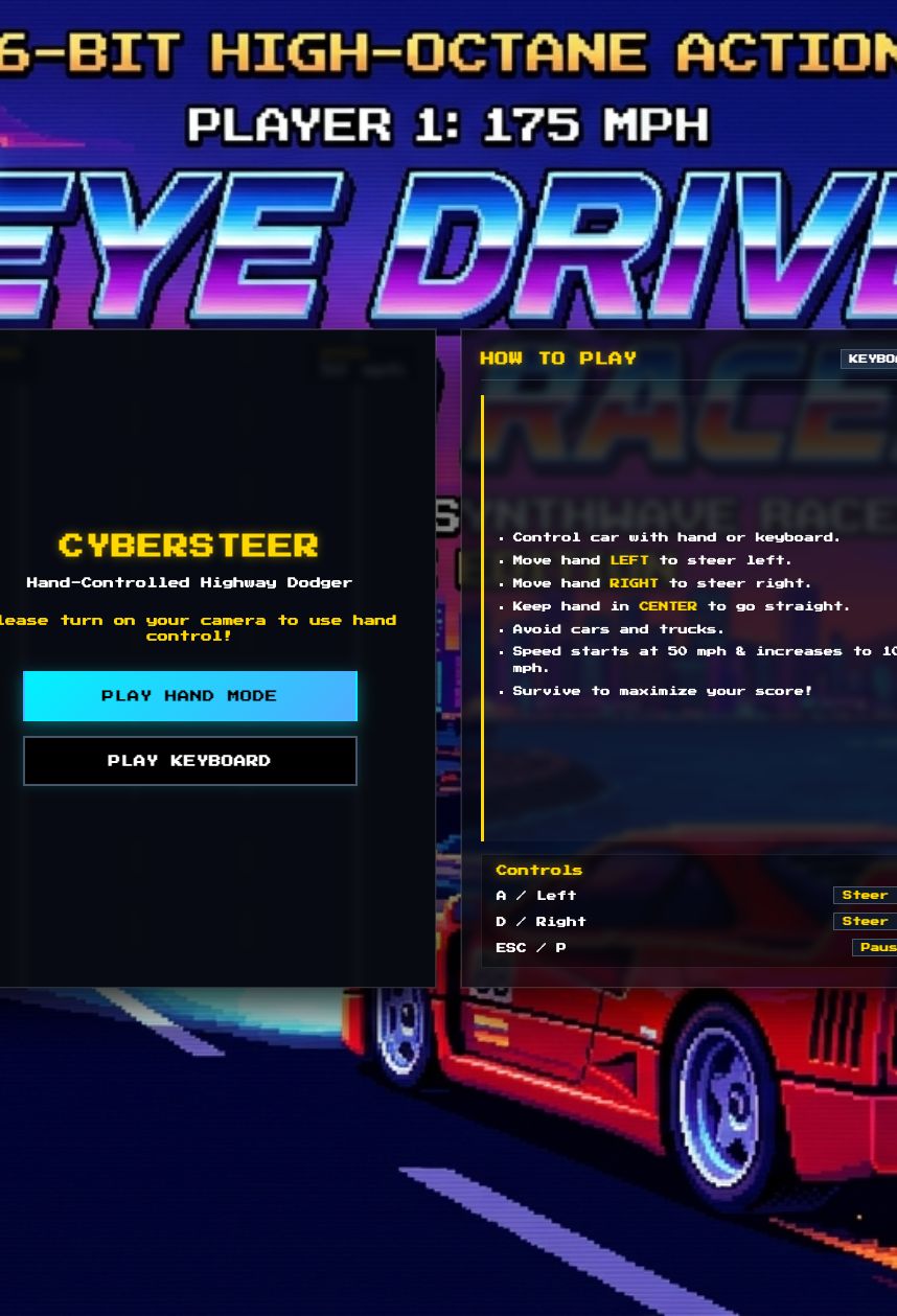 CyberSteer arcade racing game with hand and keyboard controls