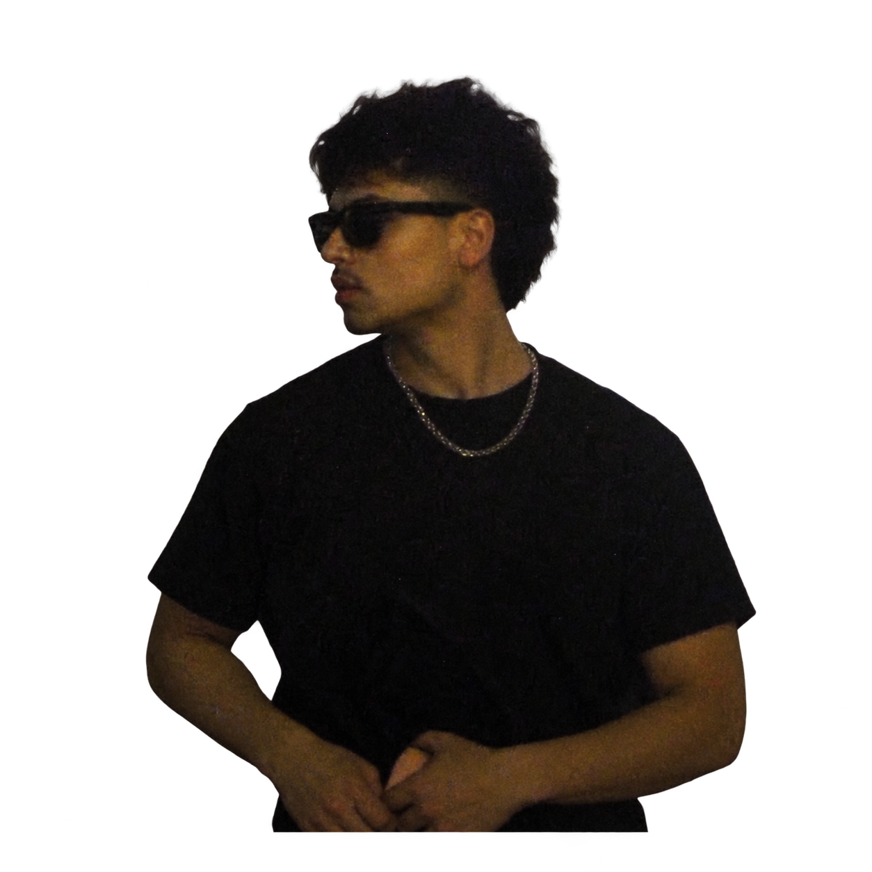 Swopnab wearing sunglasses, framed by a red domain seal